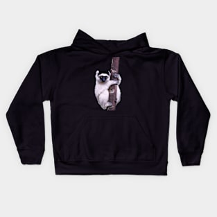 Cute Sifaka Lemur monkey clinging to a tree Kids Hoodie